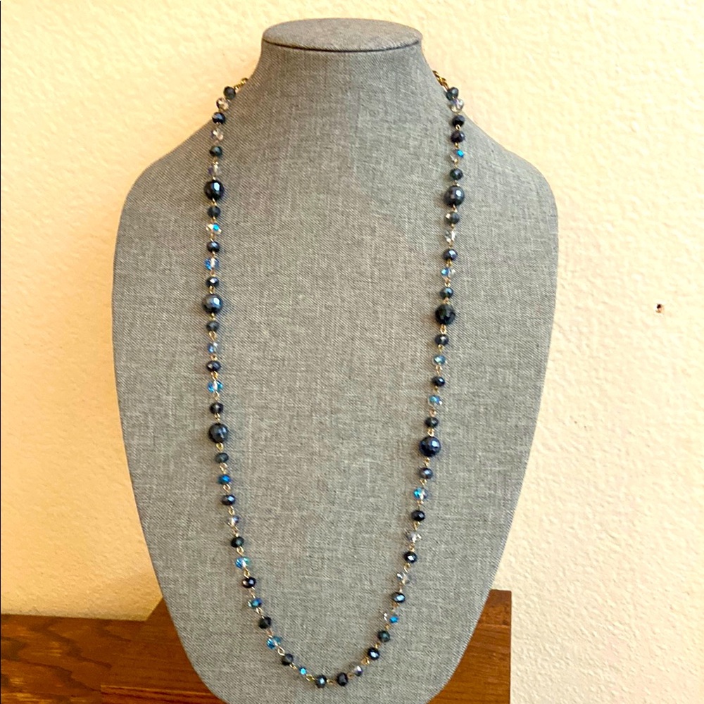 Vintage 80s Long Faceted Glass Beaded Necklace - Picture 3 of 4